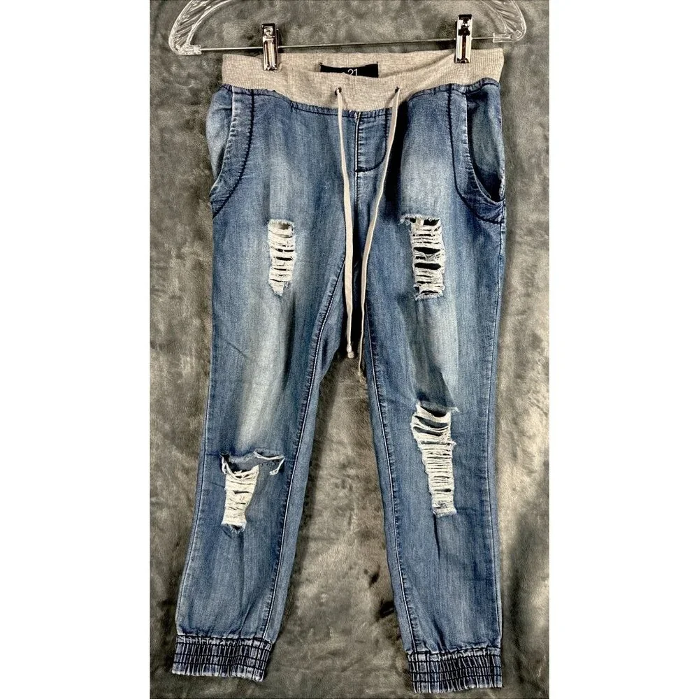Rue 21 Pants Girls Small Distressed Soft Blue Joggers - Picture 1 of 11